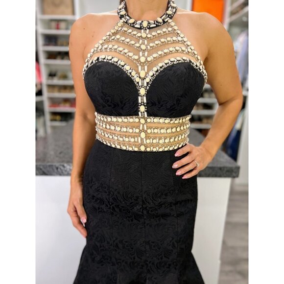 Rachel Allan Black Jacquard Formal Pageant Gown $1198 - Picture 3 of 13